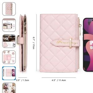 P Travel Bi Fold Leather Quilted Passport Wallet Card Holder Slots Light Pink